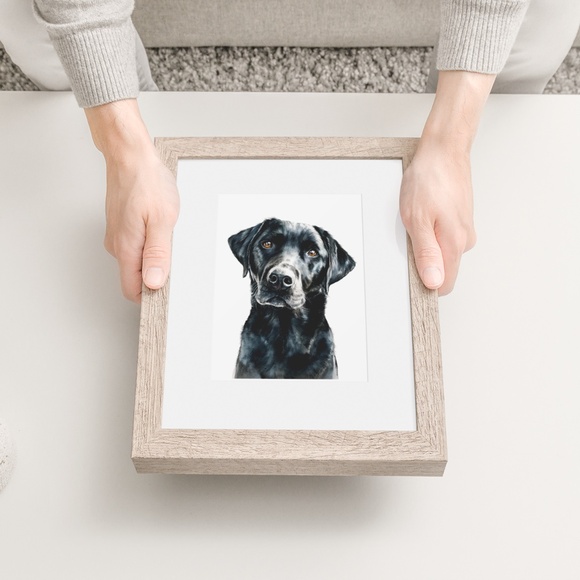 Watercolor Black Labrador Retriever Dog Portrait Wall Art Print, Unframed - Picture 6 of 7